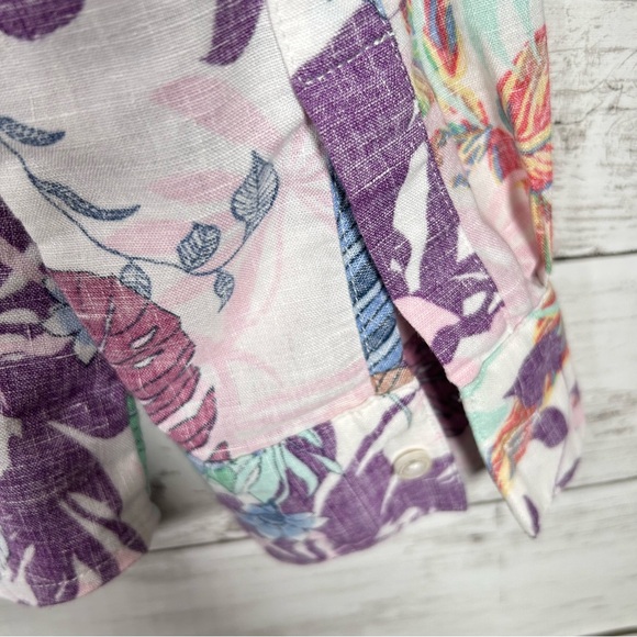 Tommy Bahama Linen Polyester Tropical Palm Shirt Women’s Sz Medium Long Sleeve - Picture 6 of 7